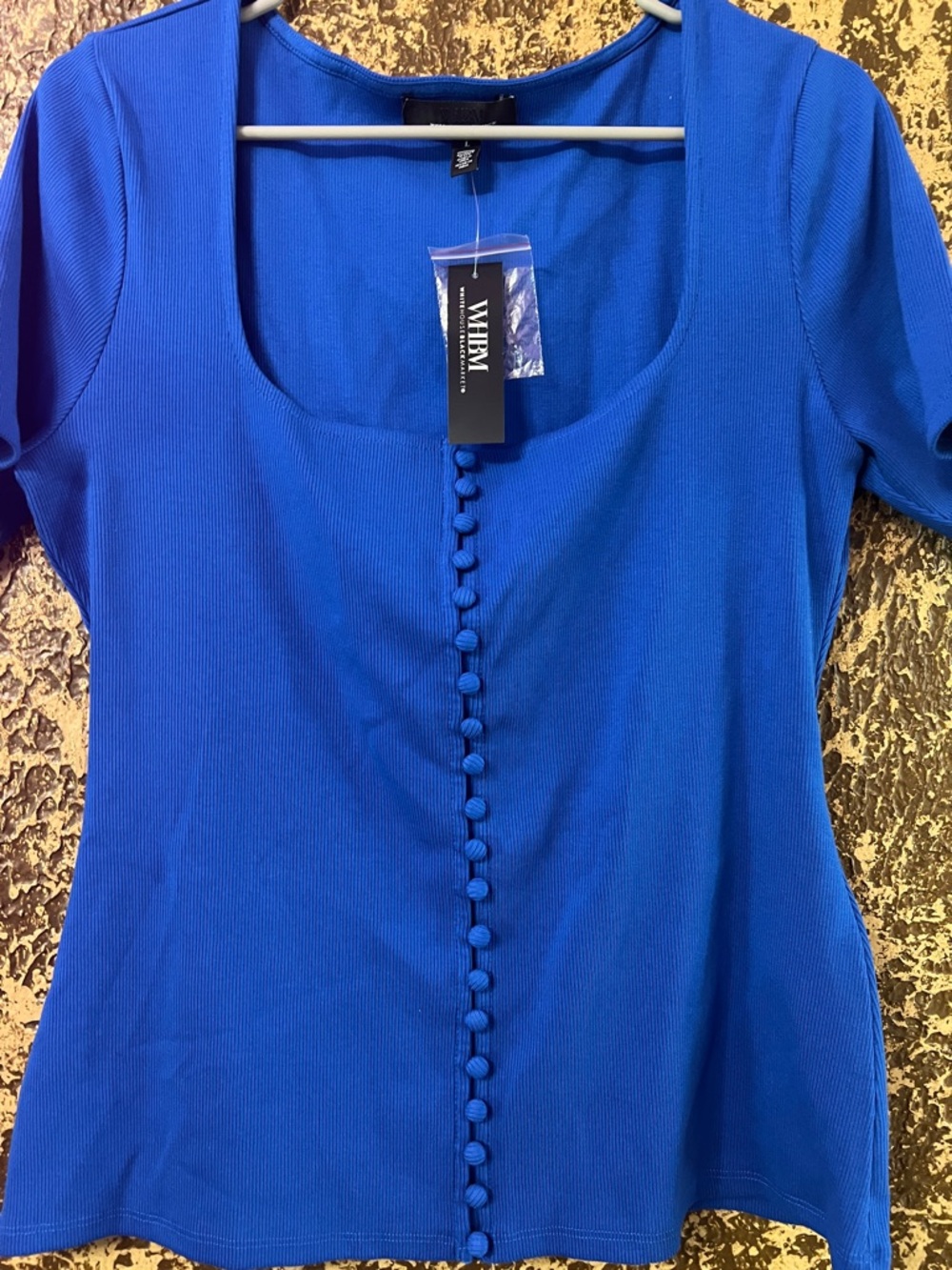 White House Black Market brilliant blue ribbed button down top